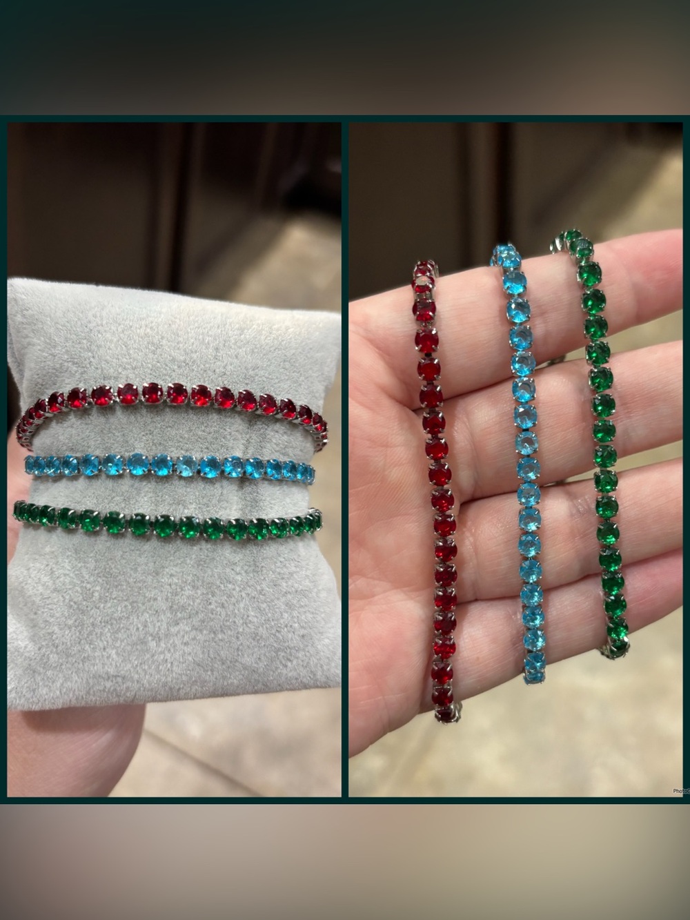 Red, Blue and Green Crystal Tennis Bracelet Set - Buyers Choice